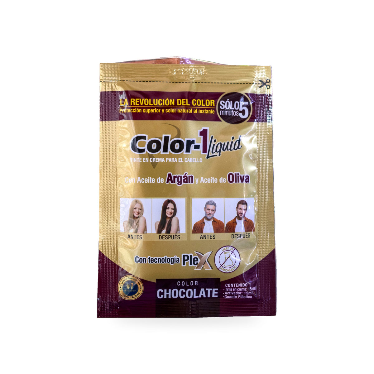 Tinte Color-1 Liquid en crema tono chocolate, sobre de 15 ml