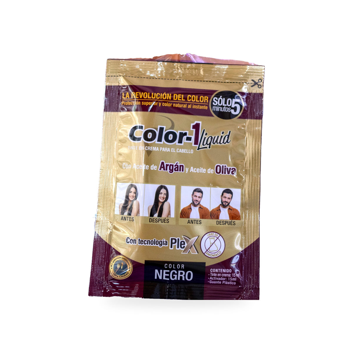 Tinte Color-1 Liquid en crema tono negro, sobre de 15 ml