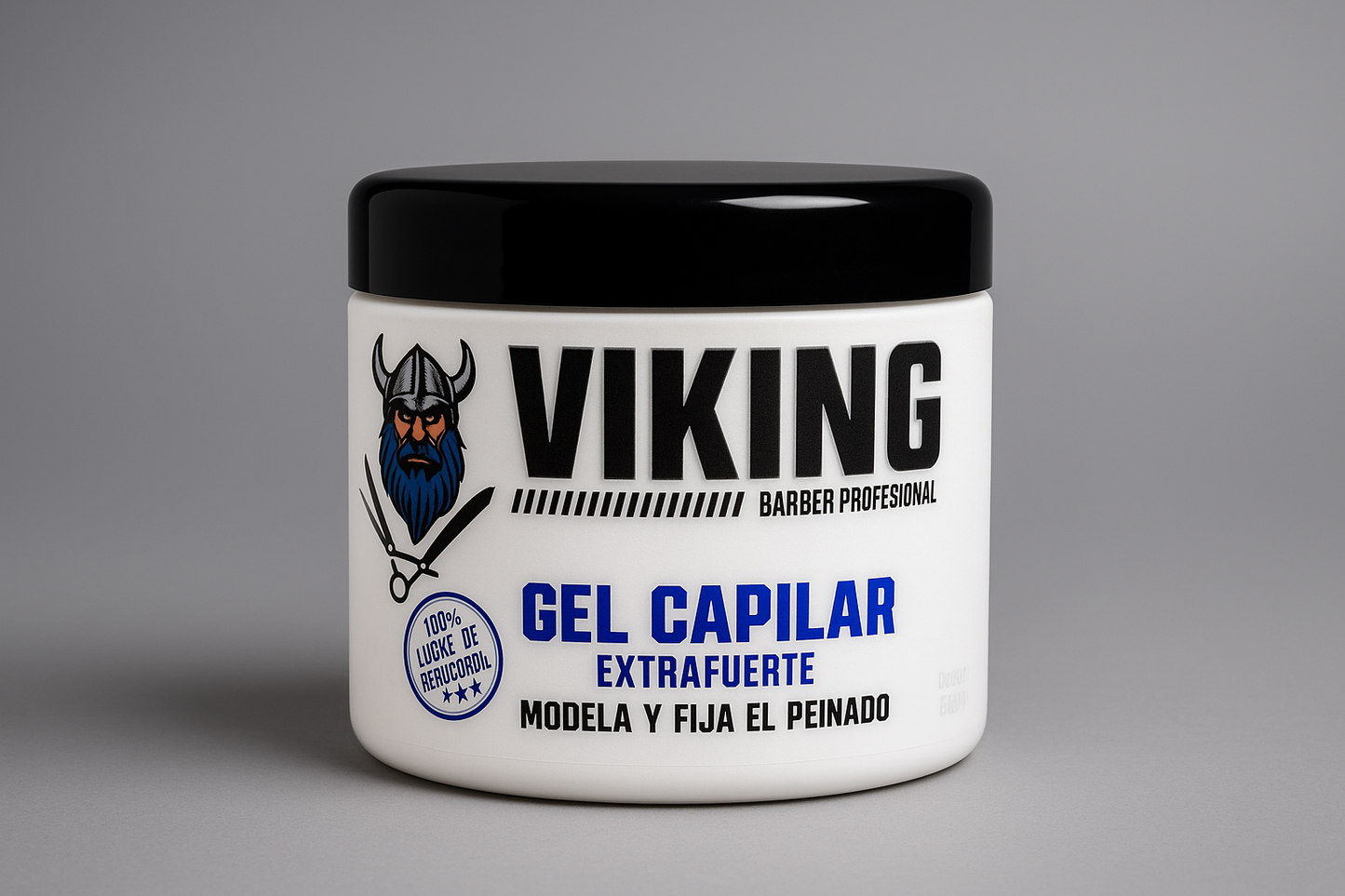 Gel Capilar Viking - Foto Profesional con Fondo Gris de Estudio
