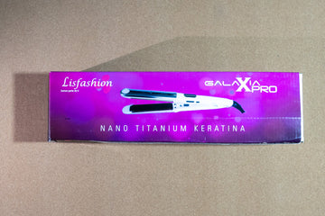 Caja de la plancha Lisfashion Galaxia Pro Nano Titanium Keratina color fucsia