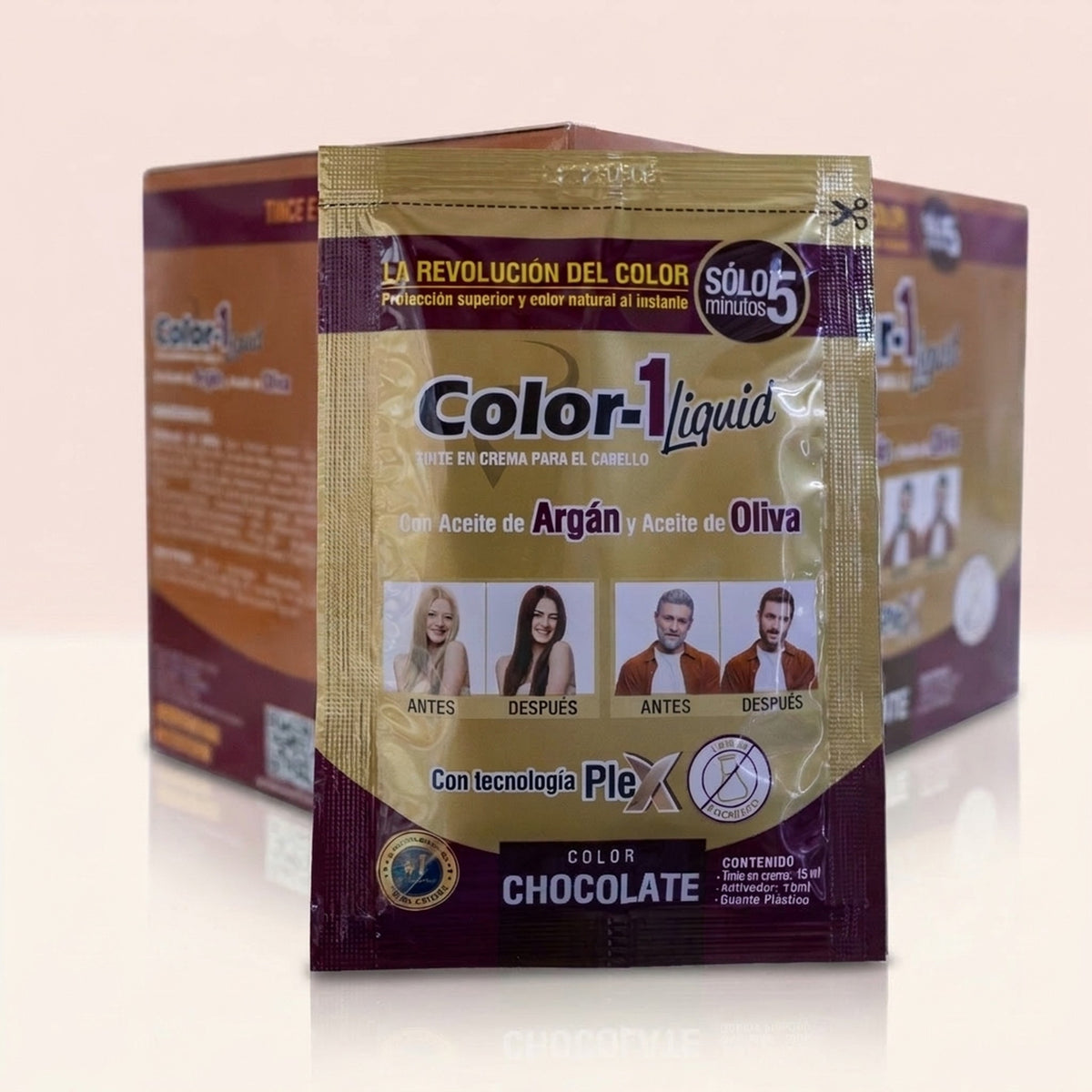 Tinte Color-1 Liquid en crema tono chocolate, sobre de 15 ml