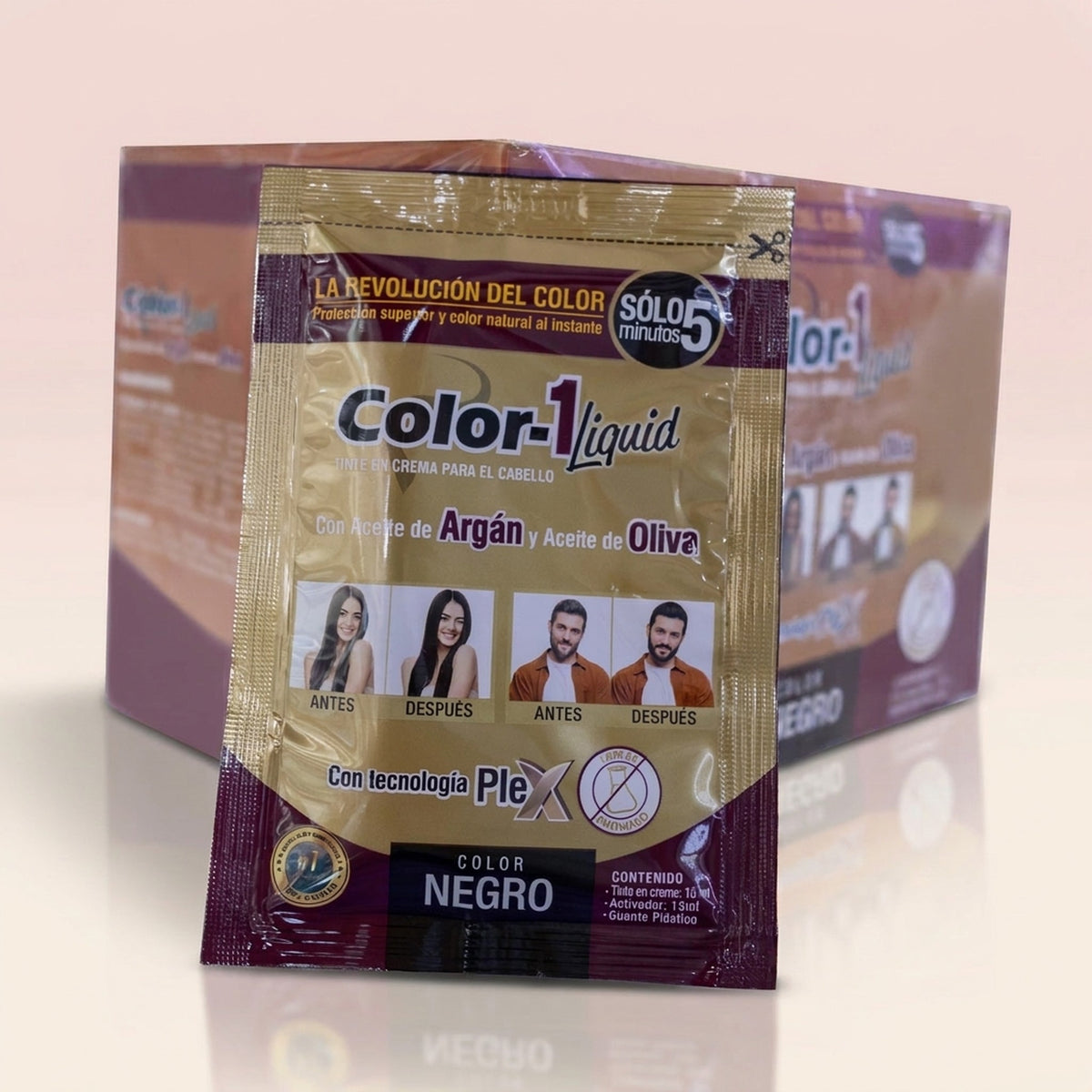 Tinte Color-1 Liquid en crema tono negro, sobre de 15 ml